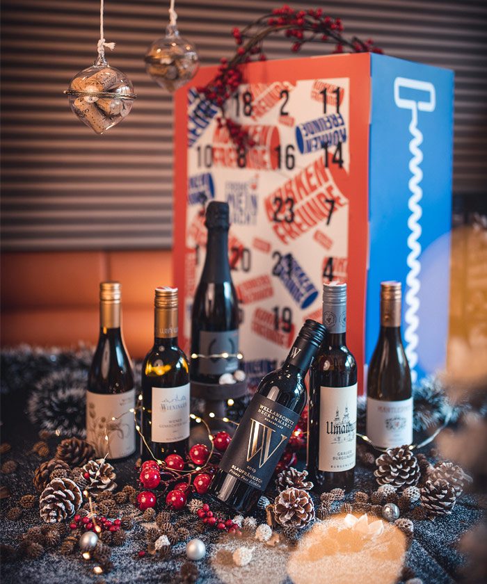 4 x Weinlabel, Weihnachtsgeschenk, Adventskalender